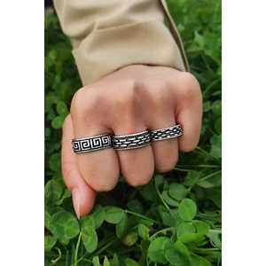 Trend Collection Unisex Gümüş Kaplama Ayarlanabilir 3'lü Yüzük Set