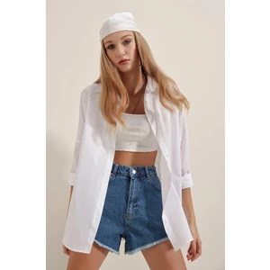 Giyim Dünyası Kadın Oversize Gömlek Beyaz