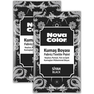 Nova Color Siyah Kumaş Boyası Toz 12 gr 2 Adet Nova Color Toz Kumaş Boyası Siyah Kot Pantalon Gömlek Tişört Tekstil Kumaş Boyası 2 Adet