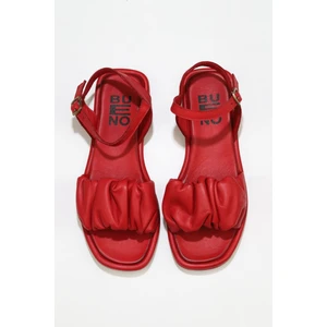 Bueno Shoes Kırmızı Deri Kadın Düz Sandalet