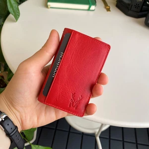 Orsa –  Deri Minimalist Kartlık Kompakt Kolay Taşınabilir Süper Slim Cüzdan, Kartvizitlik (Kırmızı)