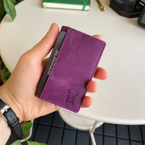Orsa – Hakiki Deri Minimalist Kartlık Kompakt Kolay Taşınabilir Süper Slim Cüzdan, Kartvizitlik (Mor)