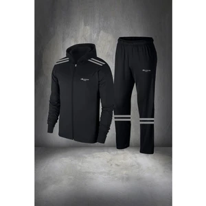 Poseidon Storm Büyük Beden Erkek Siyah Supra Penye Kumaş Fermuarlı Cepli Rahat Spor Eşofman Takımı (4xl- 10XL)