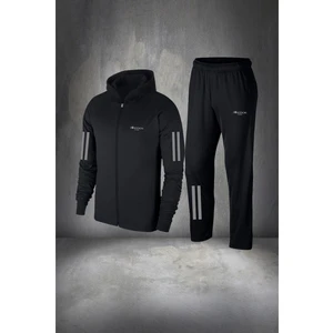 Poseidon Storm Büyük Beden Erkek Siyah Supra Penye Kumaş Fermuarlı Kapüşonlu  Koşu Için Eşofman Takımı   (4xl- 10XL)
