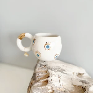 Mug Tasarım 24K Altın Yaldızlı Çok Göz Nazarlı Double Türk Kahvesi Fincanı
