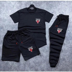 Amor Man Bulls Dijital Baskılı  Pamuk Kısa Kollu Yazlık 3lü Erkek Eşofman Takımı