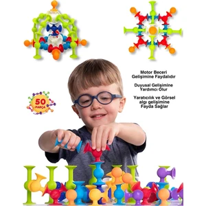 Roseroi Vantuzlu Vakum Molekül 50 Parça Yapı Silikon Taşları Popit Duyusal Eğitici Oyuncak Squigz Blok