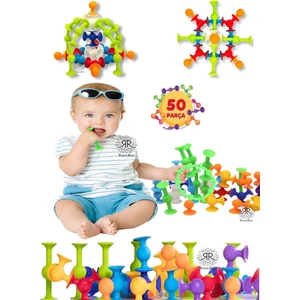 Roseroi 50 Parça Vantuzlu Vakum Molekül Yapı Silikon Taşları Popit Duyusal Eğitici Oyuncak Squigz Blok