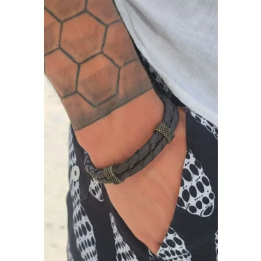 Trend Collection Erkek Hakiki Deri Bileklik Kahverengi Renk Örgü