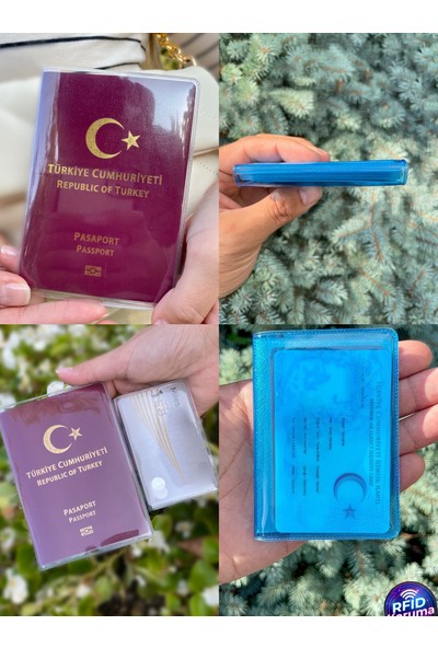 Gempo Premium Şeffaf Pasaport Kılıfı ve Neon Cüzdan Kartlık Seyahat Için Pasaport Kabı + Cüzdan