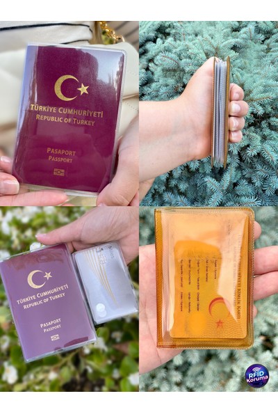 Gempo Premium Şeffaf Pasaport Kılıfı ve Neon Cüzdan Kartlık Seyahat Için Pasaport Kabı + Cüzdan