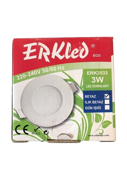 Erkled 3W LED Panel Spot Beyaz Işık Sıva Altı