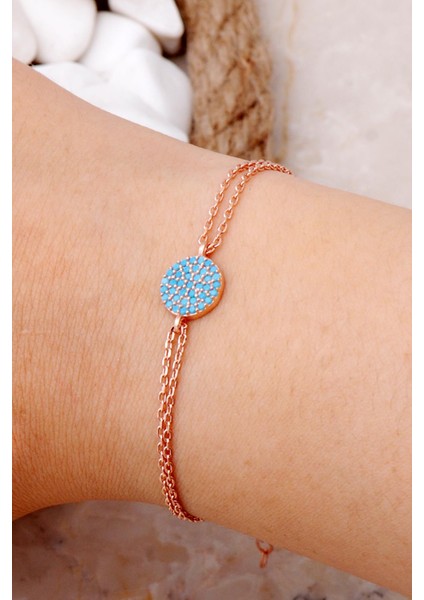Turkuaz Taşlı Rose Gümüş Bileklik 3308