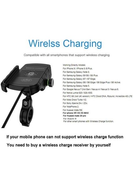 Motosiklet Telefon Hızlı Şarj Kablosuz Şarj Braketi Tutucu (Yurt Dışından)