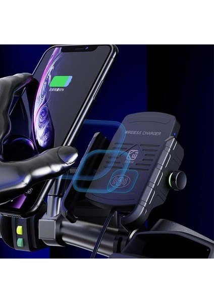 Motosiklet Telefon Hızlı Şarj Kablosuz Şarj Braketi Tutucu (Yurt Dışından)