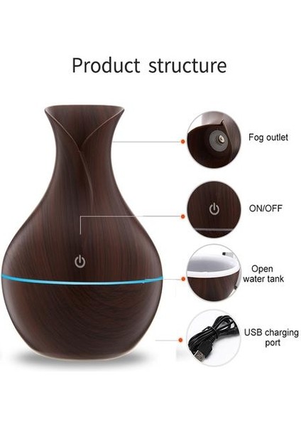 USB Hava Nemlendirici Mini Ahşap Tahıl Esansiyel Yağı Nemlendiriciler (Yurt Dışından)