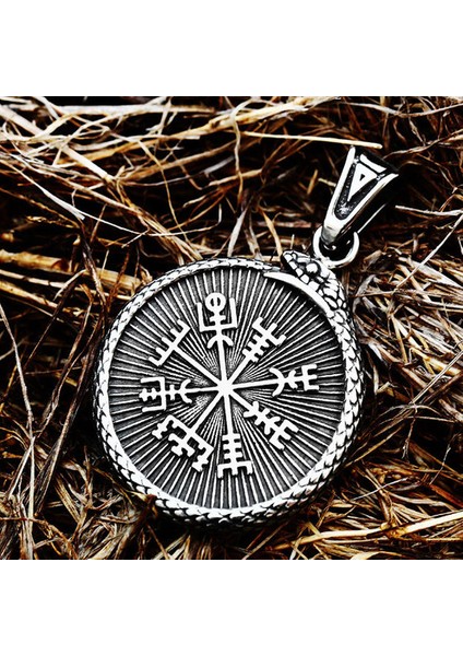 Çift Taraflı Kullanım Viking Güç Simgesi - Pusula Kolye -Valknut - Vegvisir Viking Kolye