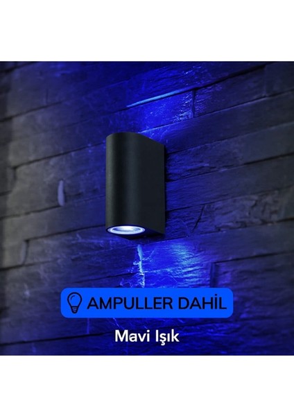 Mavi Işık Ledli Siyah Kasa Çift Yönlü Dekoratif Iç ve Dış Mekan Duvar Apliği