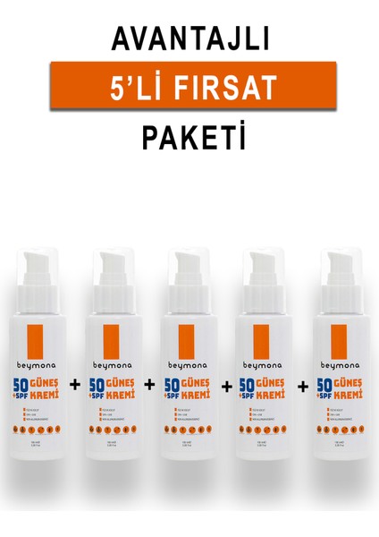 5'li Avantajlı Fırsat Paketi 50SPF+ Çok Yüksek Koruyuculu Yüz ve Vücut Güneş Kremi 100ML