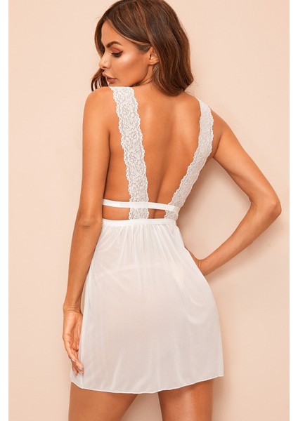 Kadın Beyaz Dantelli Sırtı Açık Gecelik fiyatları