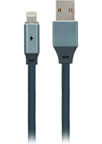 Jettpower 0020 Metal Başlıklı Örgülü 2.1A LED Göstergeli Lightning Hızlı Şarj Kablosu 1.2 M Gri
