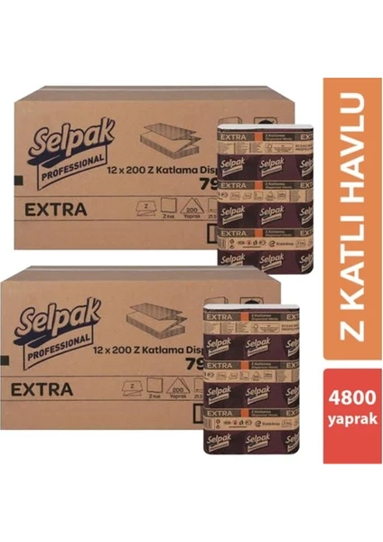 Extra Z Katlama Dispenser Havlu 200'LÜ 24 Paket 21.5 x 24 cm 2 Koli