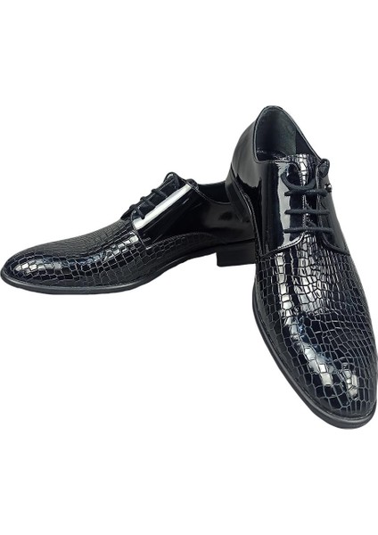 Çatlak Deri Desen Bağcıklı Rugan Damatlık Klasik Erkek Ayakkabı