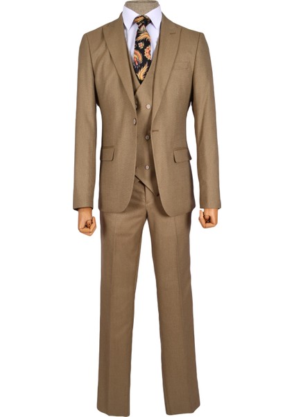 Çizgili Kırçıl Desen Tek Düğme 6 Drop Yelekli Slim Fit Erkek Takım Elbise fiyatları