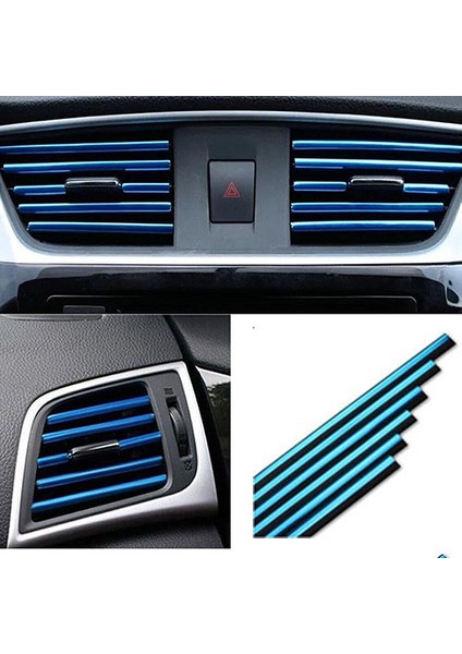 Araç İçi Klima Izgara Hava Çıkış Dekoratif Şeritler Klima Şerit Krom Mavi