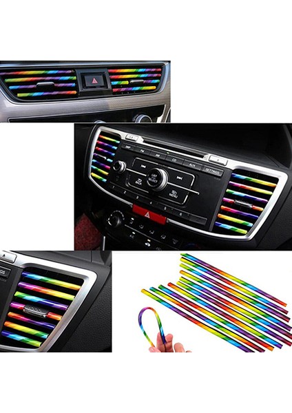 Araç İçi Klima Izgara Hava Çıkış Dekoratif Şeritler Klima Şerit Rainbow ( Rengarenk )