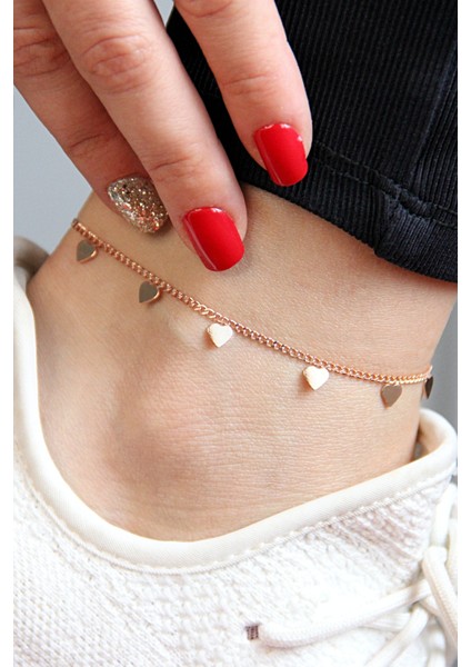 Kalp Şeklinde Pullu 925 Ayar Gümüş Rose Halhal - H006401