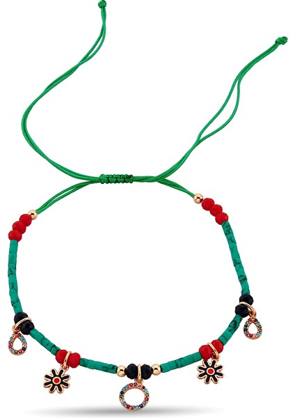 Çok Figürlü 925 Ayar Gümüş Makrome Şans Halhalı - H007501 fiyatları