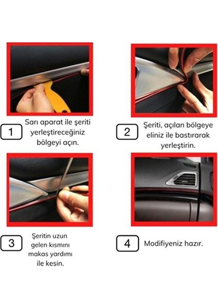 Trim Fitilli Yeni Araç Içi Ip Şerit Balık Sırtı Nikelajlı 5 Metre Krom Kırmızı