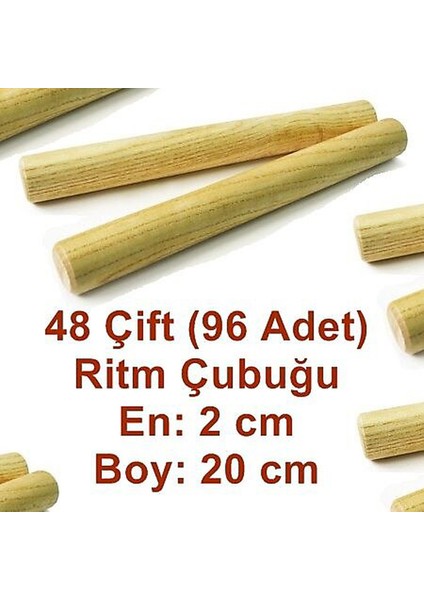 Ritim Çubuğu 96 Adet Fırınlanmış Meşe Pürüzsüz 20 cm 20 mm