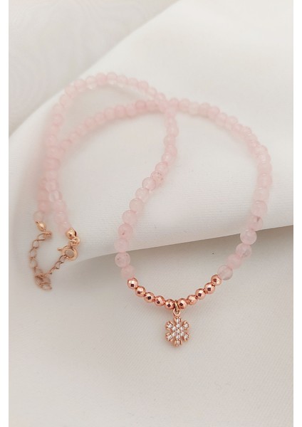 925 Ayar Gümüş Pembe Kuvars ve Hematit Taşlı Nazar Kolye