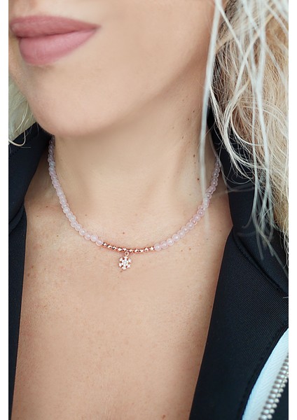 925 Ayar Gümüş Pembe Kuvars ve Hematit Taşlı Nazar Kolye fiyatları