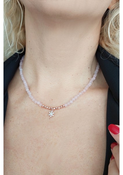 925 Ayar Gümüş Pembe Kuvars ve Hematit Taşlı Nazar Kolye modelleri