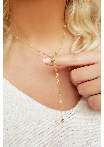 925 Ayar Gümüş Sıra Taşlı Sallantılı Kolye