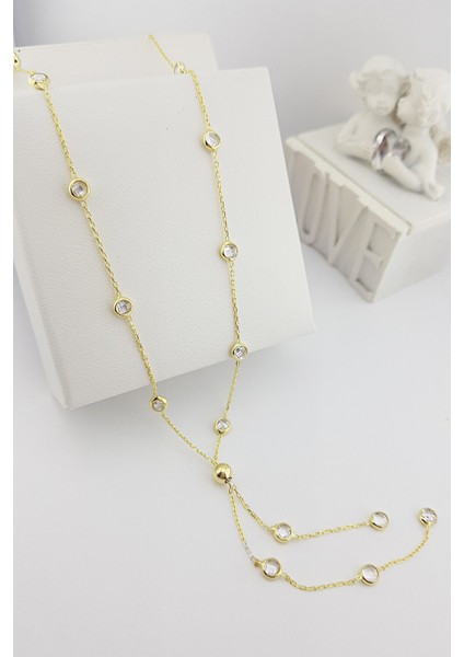 925 Ayar Gümüş Sıra Taşlı Sallantılı Kolye fırsatları