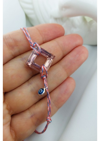 Pembe Swarovski Taşlı Nazar Bileklik