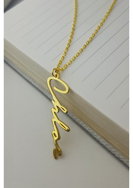 925 Ayar Gümüş El Yazısı Dikey Isim Kolye