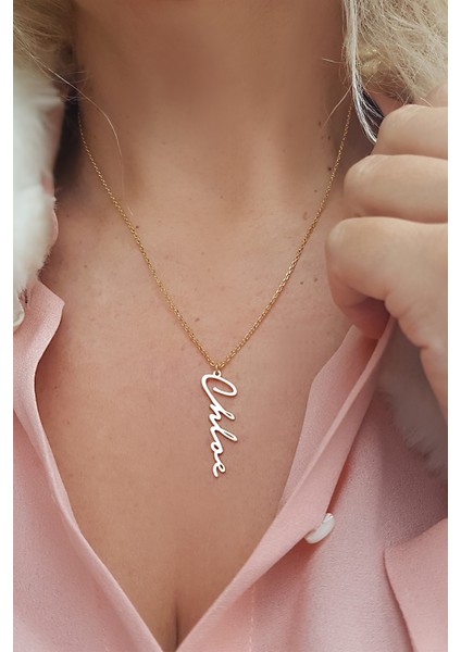 925 Ayar Gümüş El Yazısı Dikey Isim Kolye modelleri