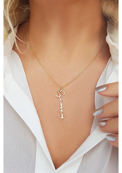 925 Ayar Gümüş El Yazısı Dikey Isim Kolye indirimleri