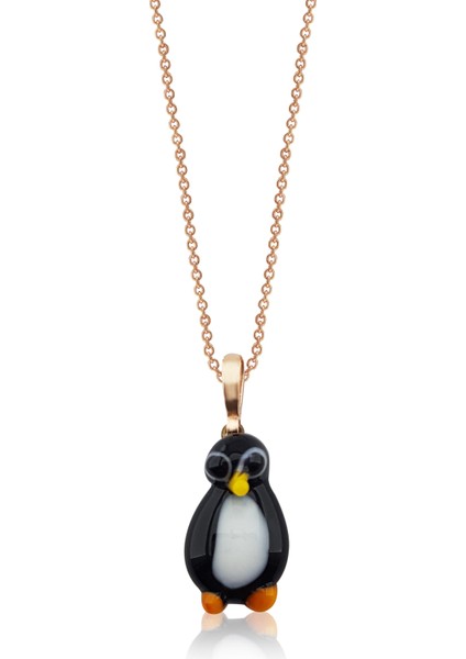El Yapımı Murano Camı Penguen Gümüş Kolye