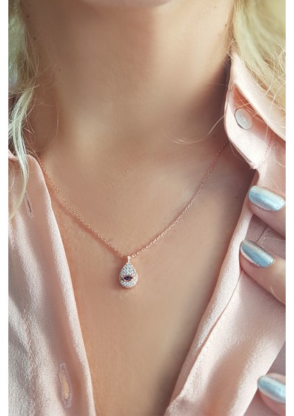 925 Ayar Gümüş Göz Damla Kolye