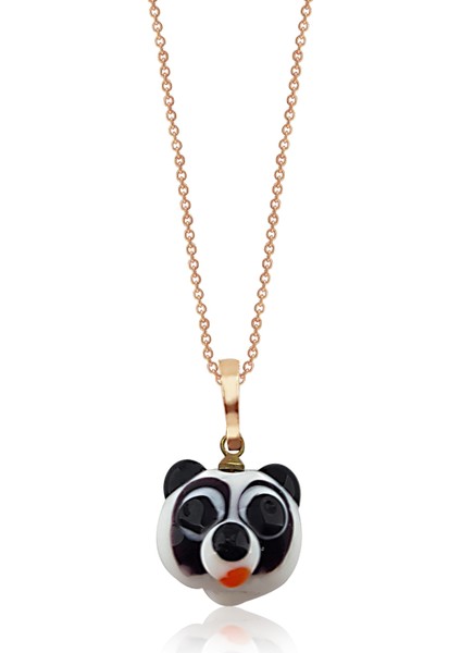 El Yapımı Murano Camı Panda Gümüş Kolye