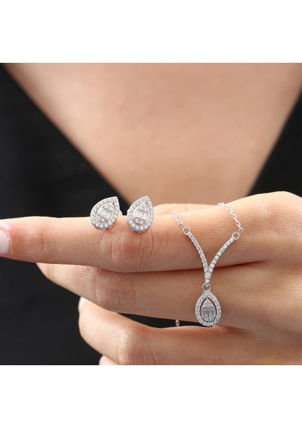 Pırlanta Montür Damla Form Zarafet Mührü Gümüş Mini Set