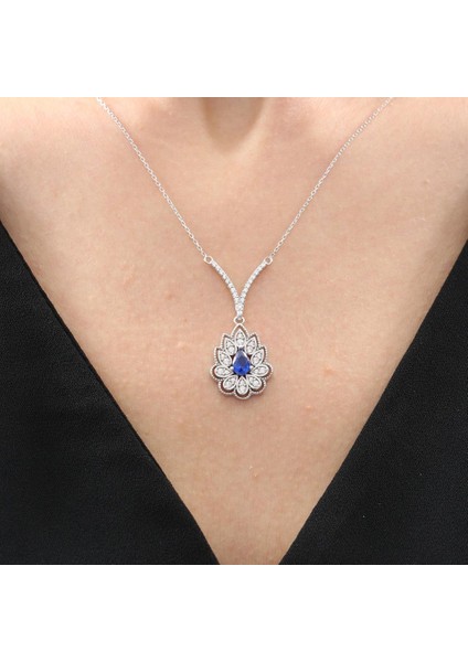 Pırlanta Montür Lotus Çiçeği Sentetik Safir Zarafet Mührü Gümüş Mini Set fiyatları