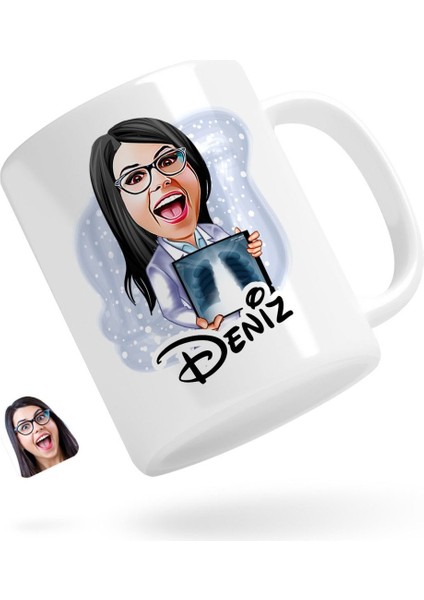Kişiye Özel Kadın Radyolojist Karikatürlü Beyaz Kupa Bardak-1