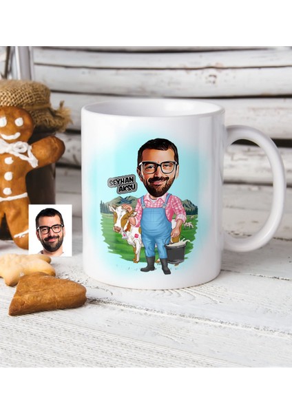 Kişiye Özel Çiftçi Karikatür Beyaz Kupa Bardak
